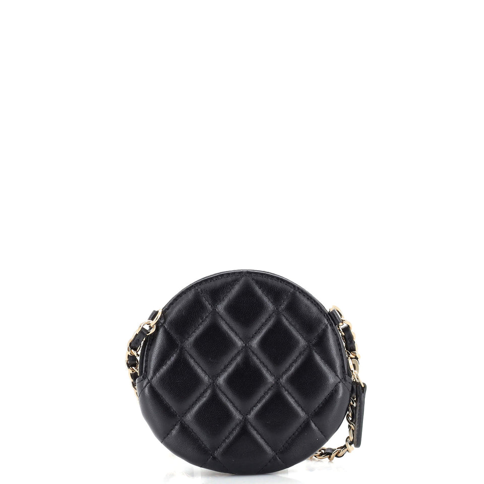 Camellia Round Clutch with Chain Lambskin