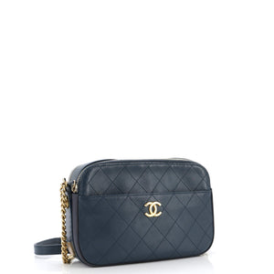 Button Up Camera Case Quilted Calfskin with Grosgrain Small