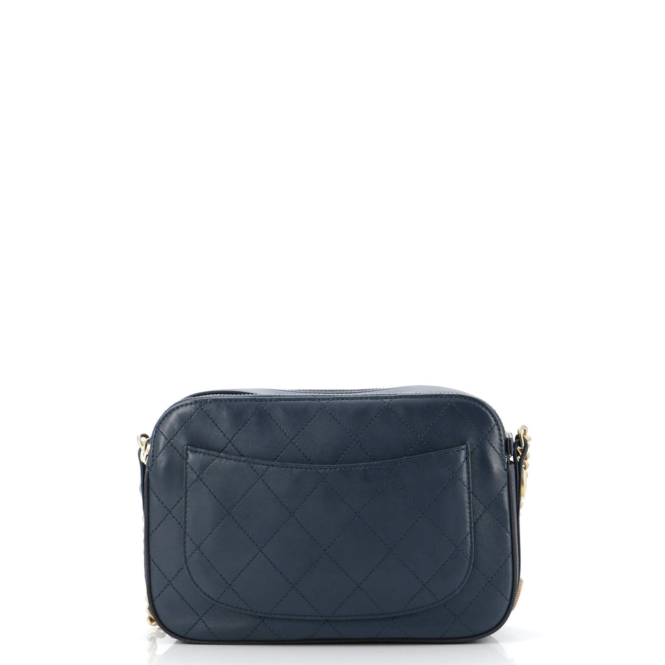 Button Up Camera Case Quilted Calfskin with Grosgrain Small