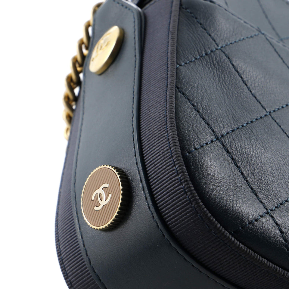 Button Up Camera Case Quilted Calfskin with Grosgrain Small