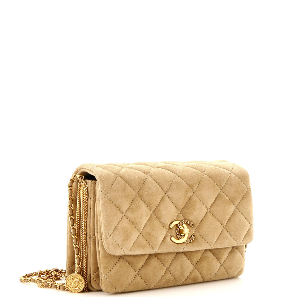 Precious Buttons Chain Flap Bag Quilted Velvet Mini