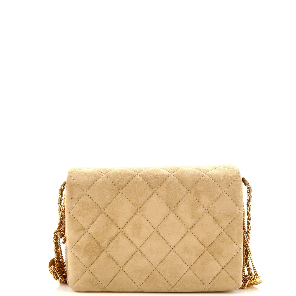 Precious Buttons Chain Flap Bag Quilted Velvet Mini