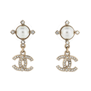Geometric CC Drop Earrings Metal with Crystals and Faux Pearls