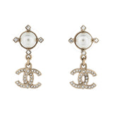Geometric CC Drop Earrings Metal with Crystals and Faux Pearls