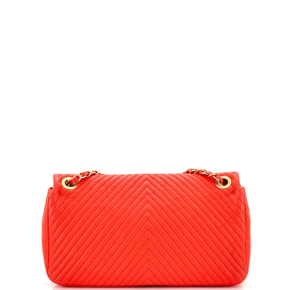 Medallion Charm Flap Bag Chevron Wrinkled Lambskin Medium