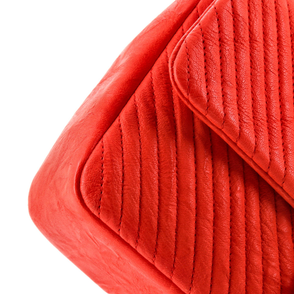Medallion Charm Flap Bag Chevron Wrinkled Lambskin Medium