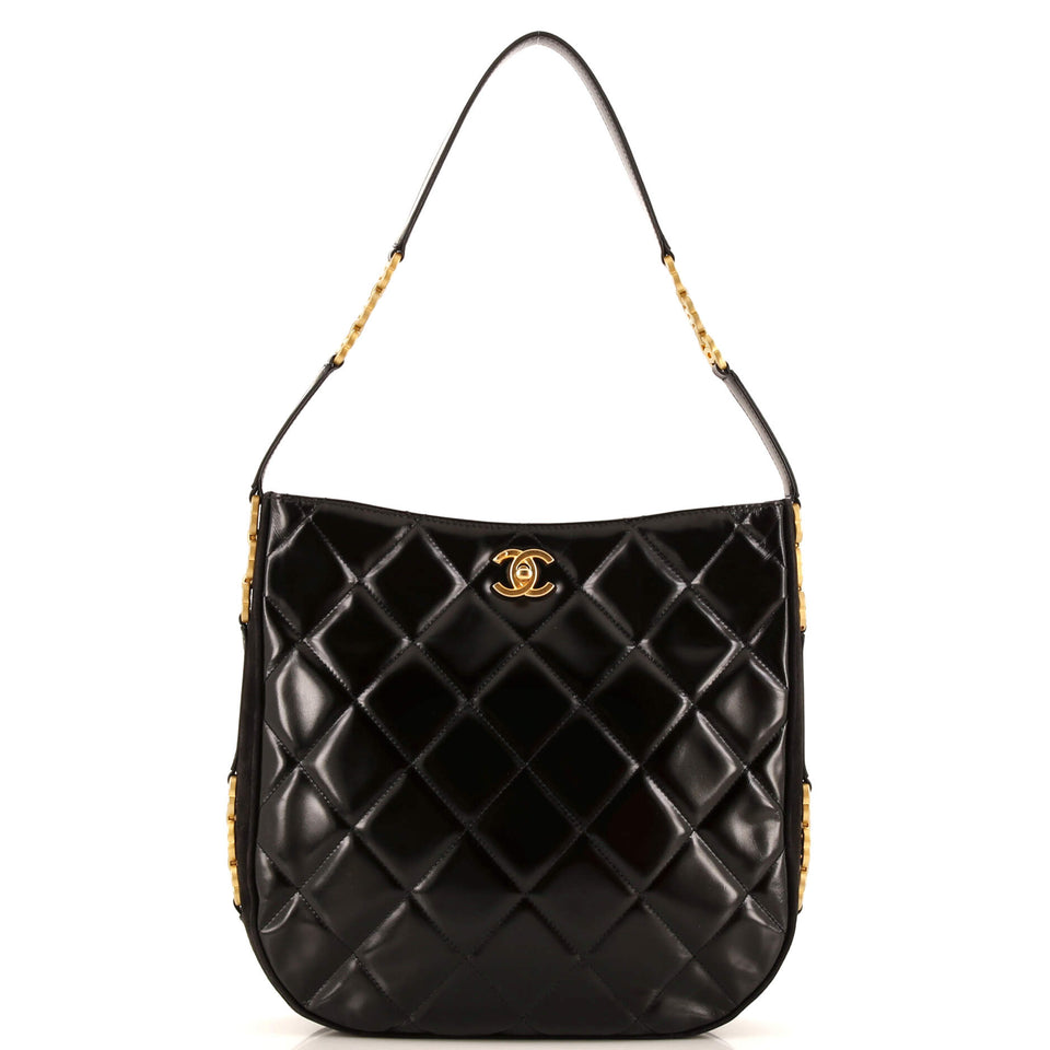 CC Link Hobo Quilted Shiny Calfskin and Suede