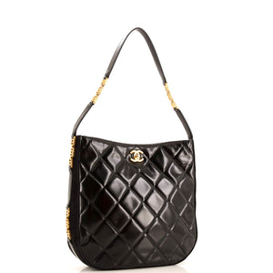 CC Link Hobo Quilted Shiny Calfskin and Suede