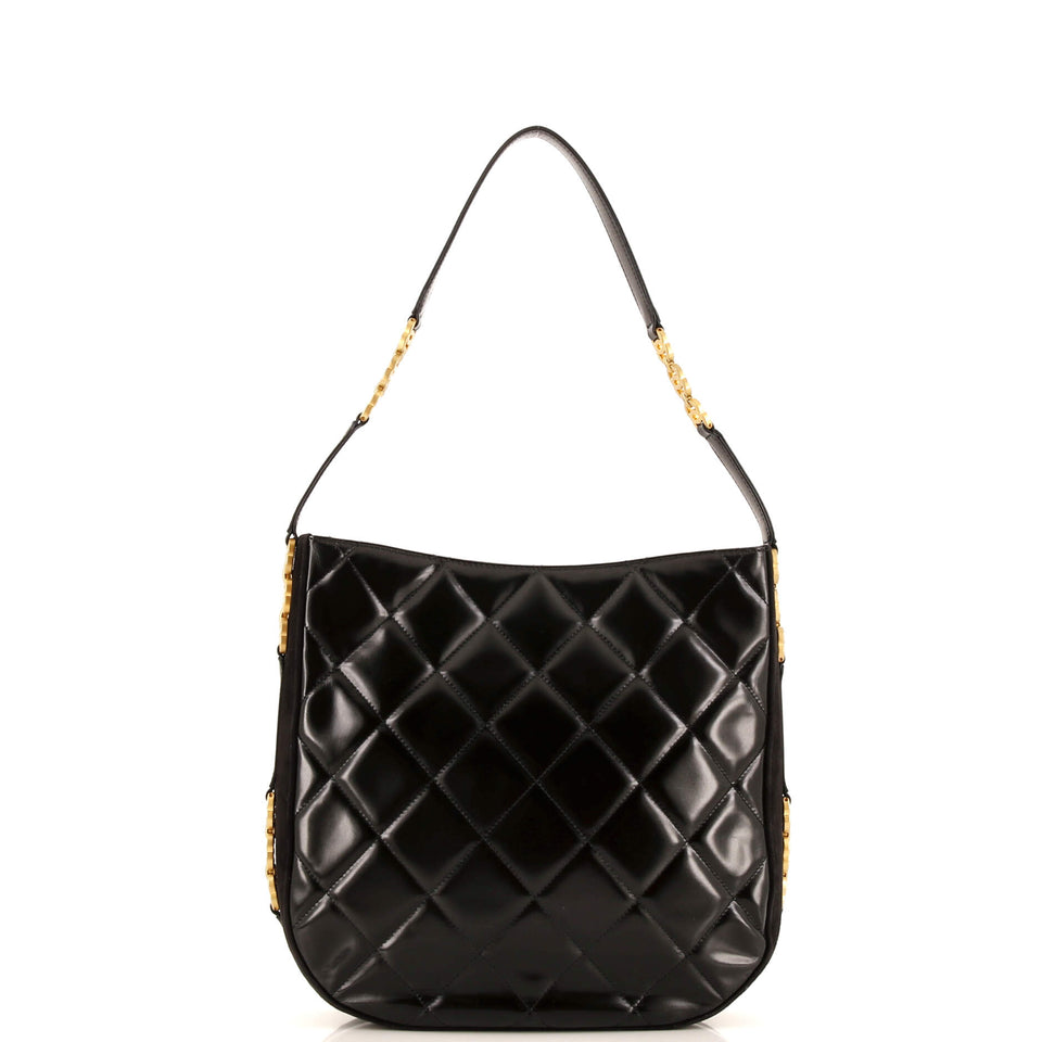 CC Link Hobo Quilted Shiny Calfskin and Suede