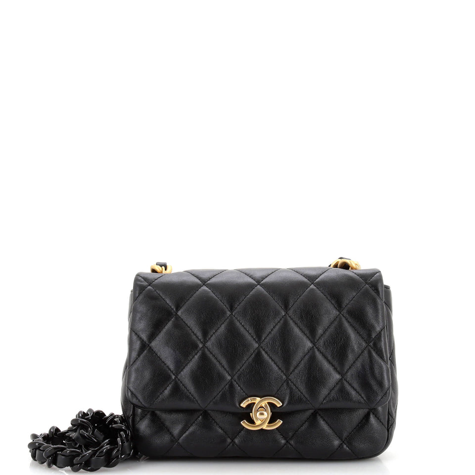 Lacquered Metal CC Flap Bag Quilted Lambskin Small