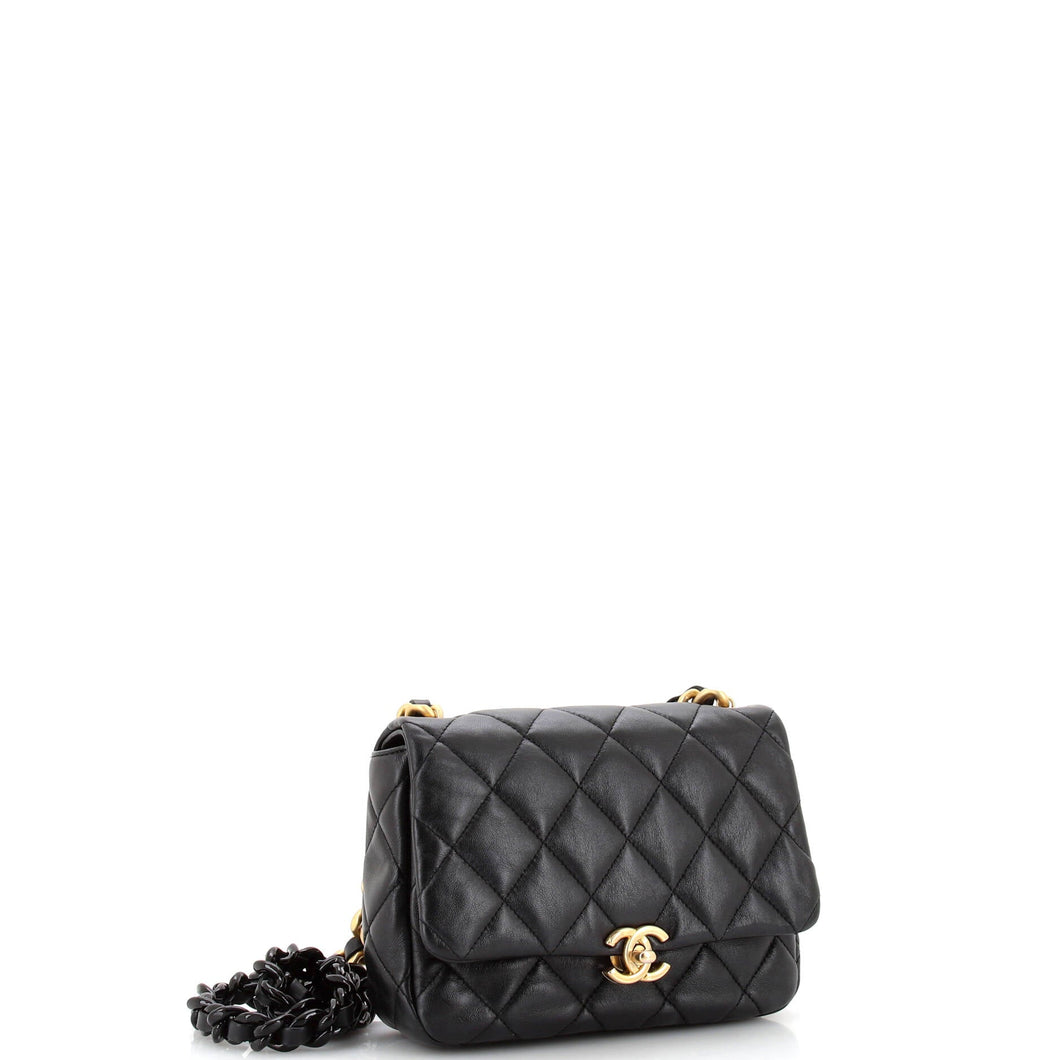 Lacquered Metal CC Flap Bag Quilted Lambskin Small
