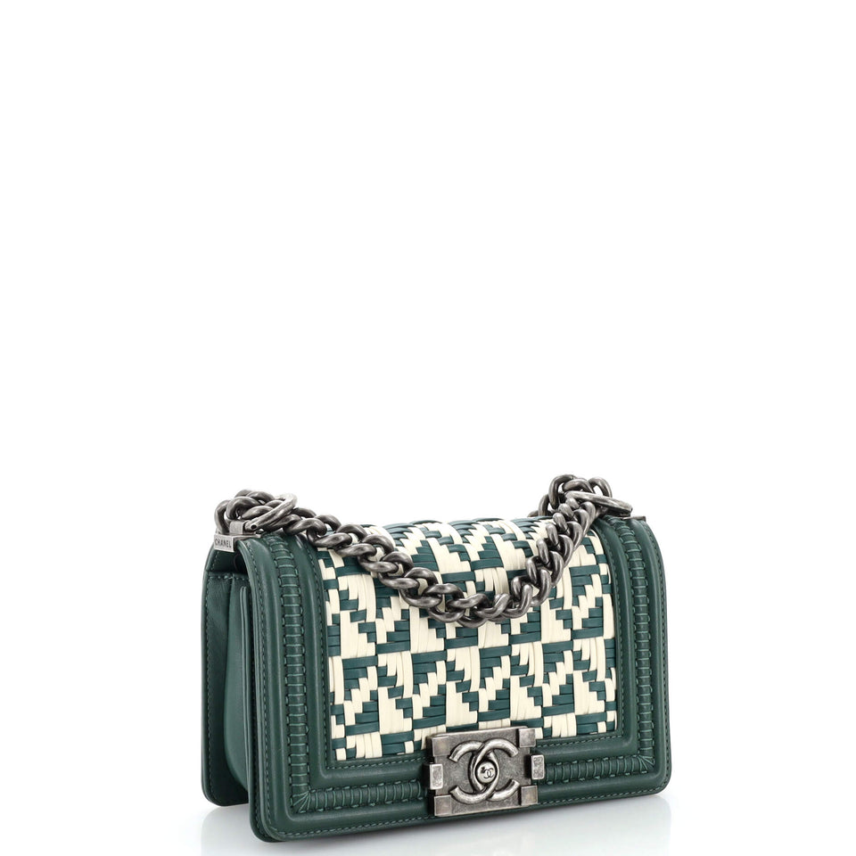 Boy Flap Bag Woven Calfskin Small