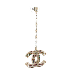 Tweed Effect CC Chain Drop Earrings Metal and Enamel with Crystals and Faux Pearls