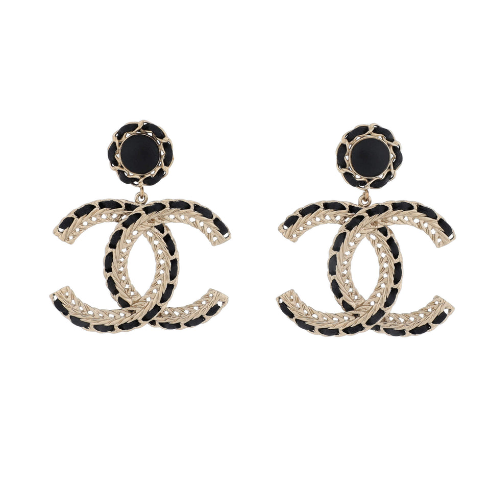 CC Woven Chain Drop Earrings Metal and Leather