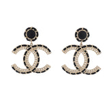CC Woven Chain Drop Earrings Metal and Leather
