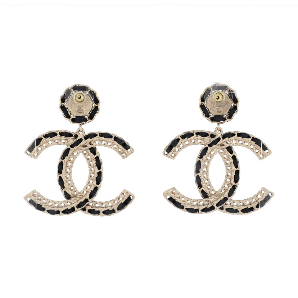 CC Woven Chain Drop Earrings Metal and Leather