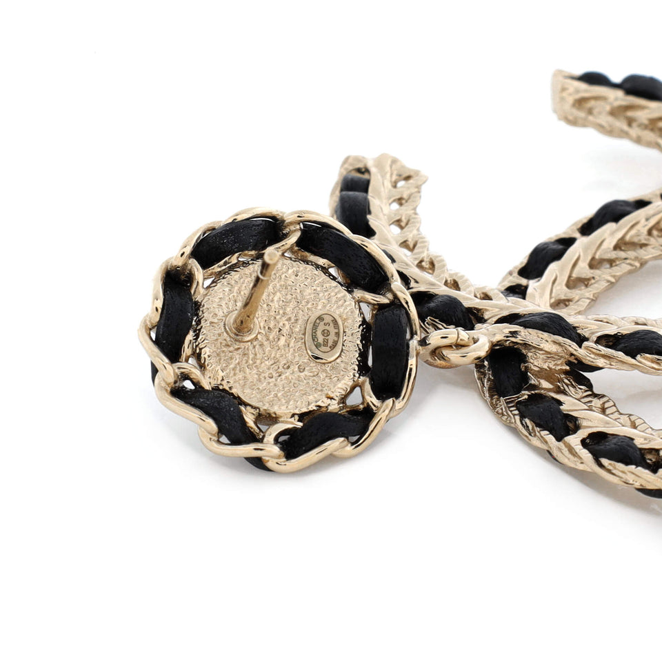 CC Woven Chain Drop Earrings Metal and Leather