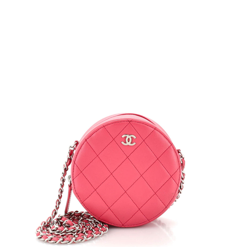 Round Clutch with Chain Quilted Lambskin Mini