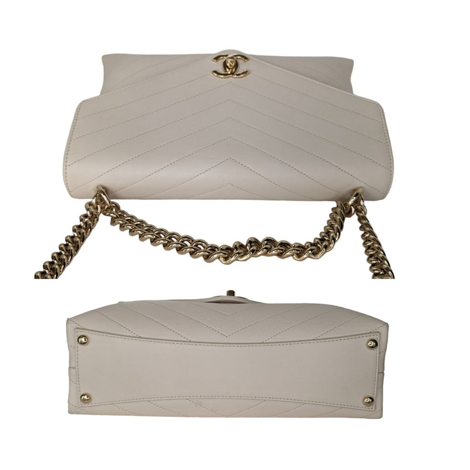 Chanel Cream Chevron Leather Coco Envelope Shoulder Bag