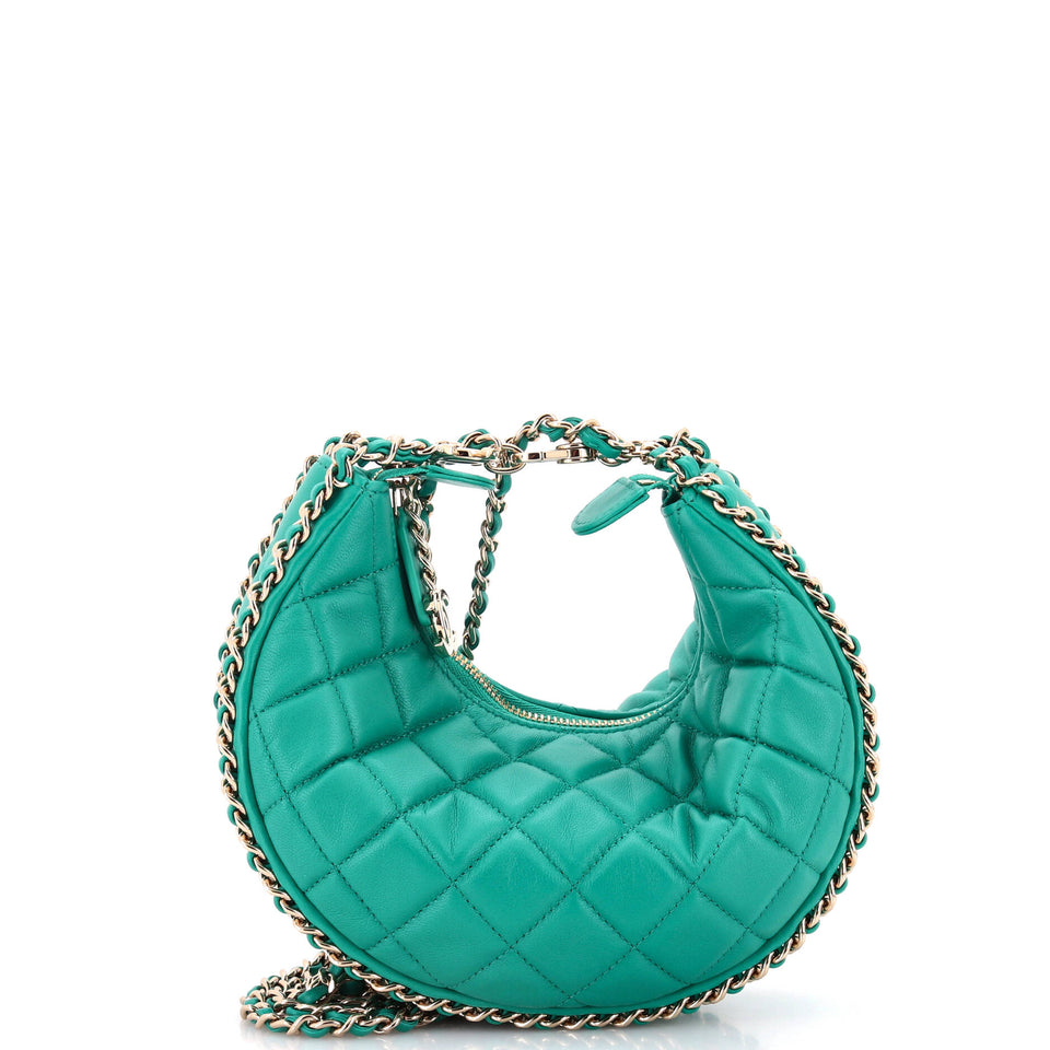 Chain Around Hook Hobo Quilted Lambskin Small