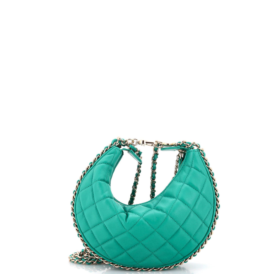 Chain Around Hook Hobo Quilted Lambskin Small