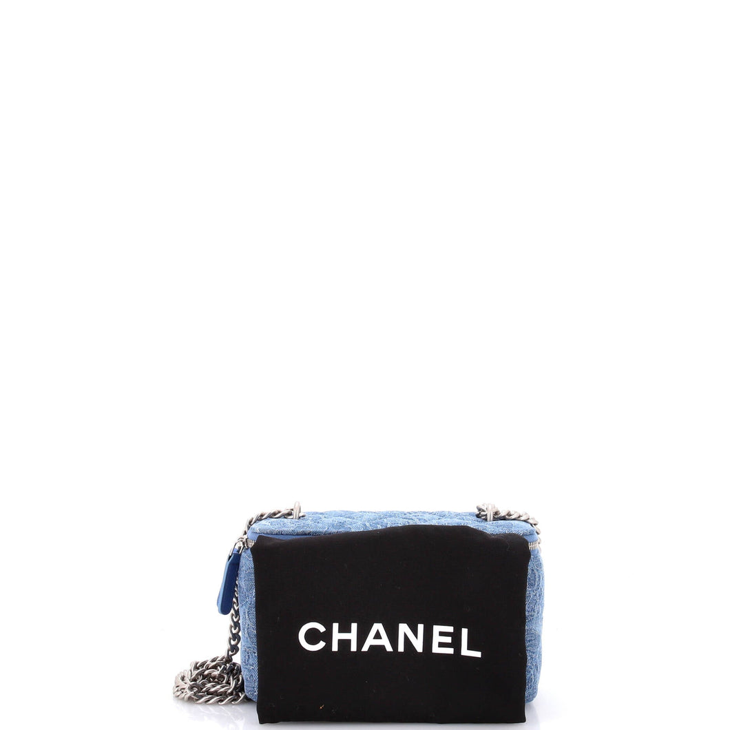 Sweet Heart Vanity Case with Chain Quilted Camellia Denim Small