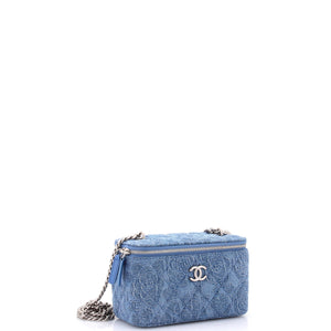 Sweet Heart Vanity Case with Chain Quilted Camellia Denim Small