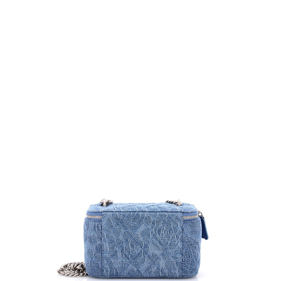 Sweet Heart Vanity Case with Chain Quilted Camellia Denim Small