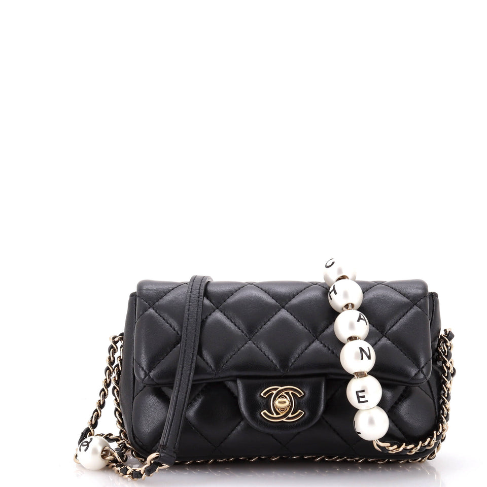 My Precious Pearls Chain Flap Bag Quilted Lambskin Small