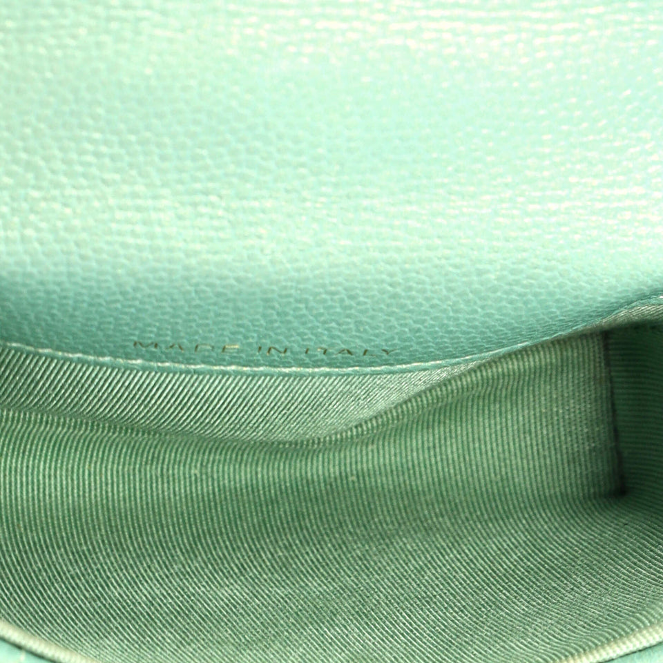 CC Pearl Coin Card Holder with Chain Quilted Iridescent Caviar