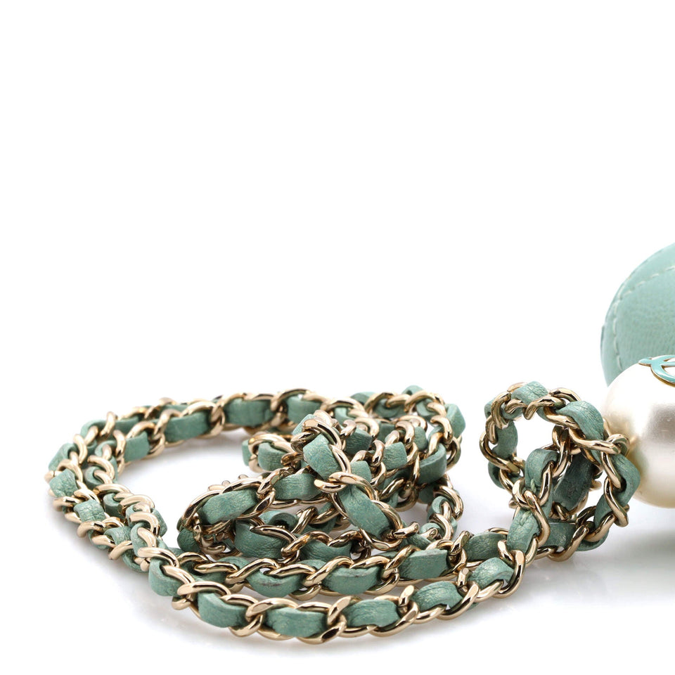 CC Pearl Coin Card Holder with Chain Quilted Iridescent Caviar