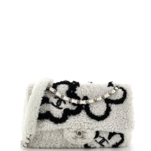 Classic Single Flap Bag Pearl Embellished Shearling Jumbo