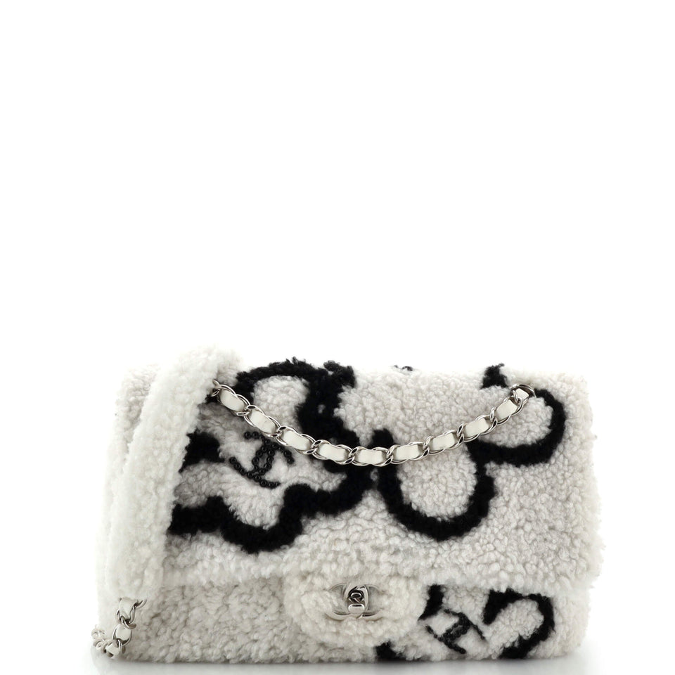 Classic Single Flap Bag Pearl Embellished Shearling Jumbo