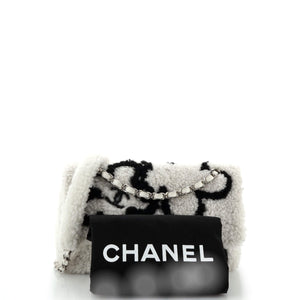 Classic Single Flap Bag Pearl Embellished Shearling Jumbo