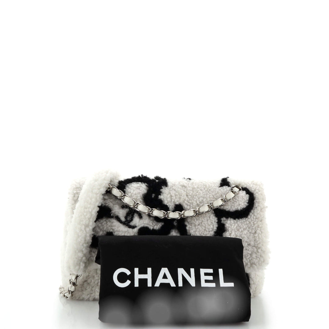 Classic Single Flap Bag Pearl Embellished Shearling Jumbo