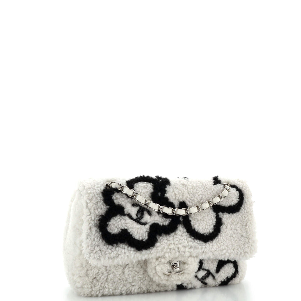 Classic Single Flap Bag Pearl Embellished Shearling Jumbo