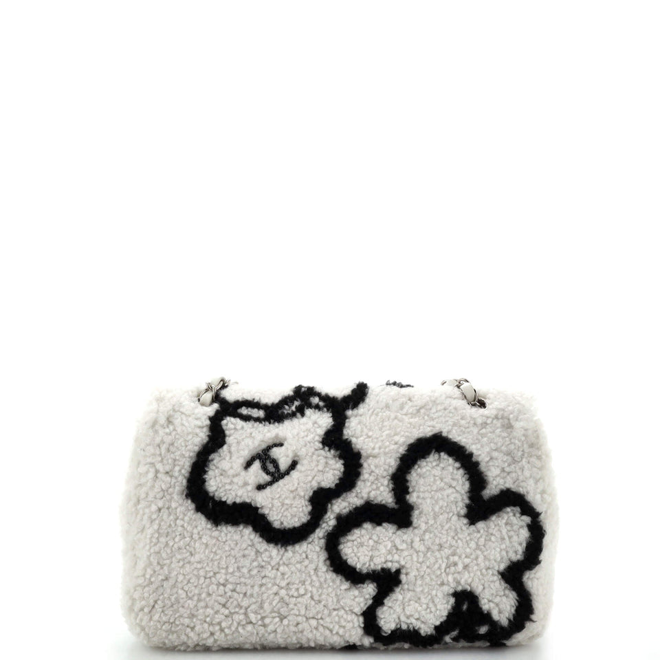 Classic Single Flap Bag Pearl Embellished Shearling Jumbo