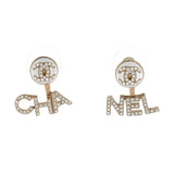 CHA-NEL Drop CC Stud Earrings Metal with Crystals and Faux Pearls