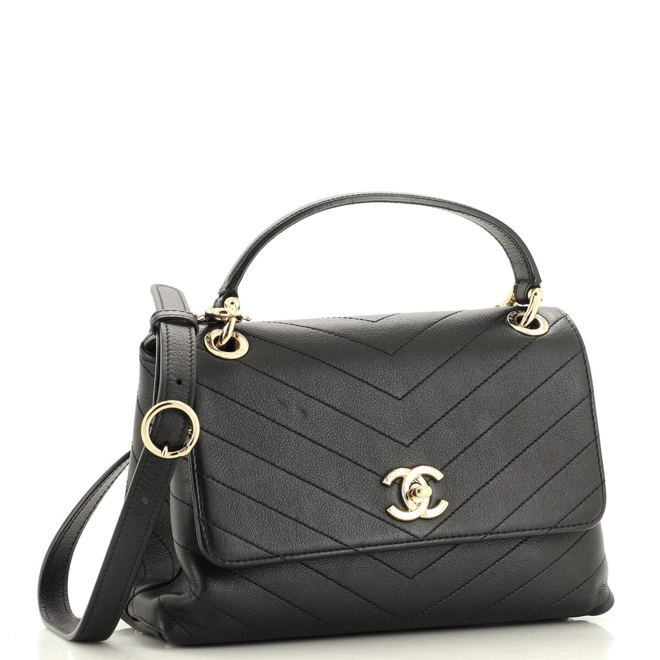 Chevron Chic Top Handle Bag Chevron Calfskin Small