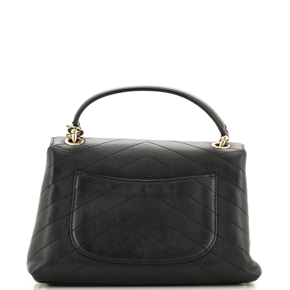Chevron Chic Top Handle Bag Chevron Calfskin Small