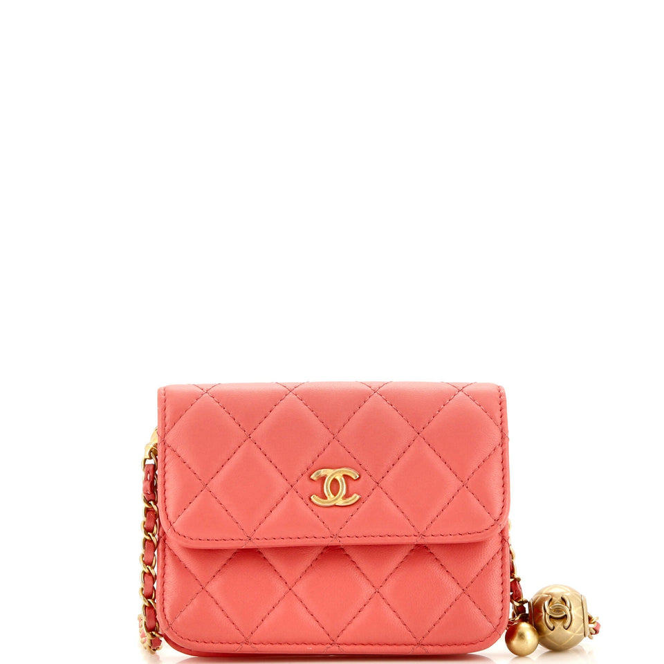 Pearl Crush Flap Clutch with Chain Quilted Lambskin Mini