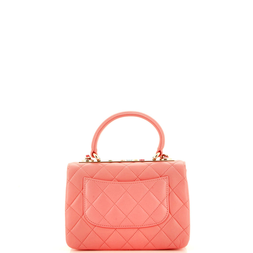 Trendy CC Top Handle Bag Quilted Lambskin with Enamel Small