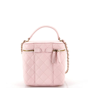 CC Top Handle Vanity Case with Chain Quilted Caviar Small