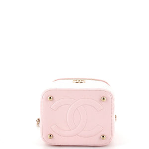 CC Top Handle Vanity Case with Chain Quilted Caviar Small