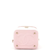 CC Top Handle Vanity Case with Chain Quilted Caviar Small