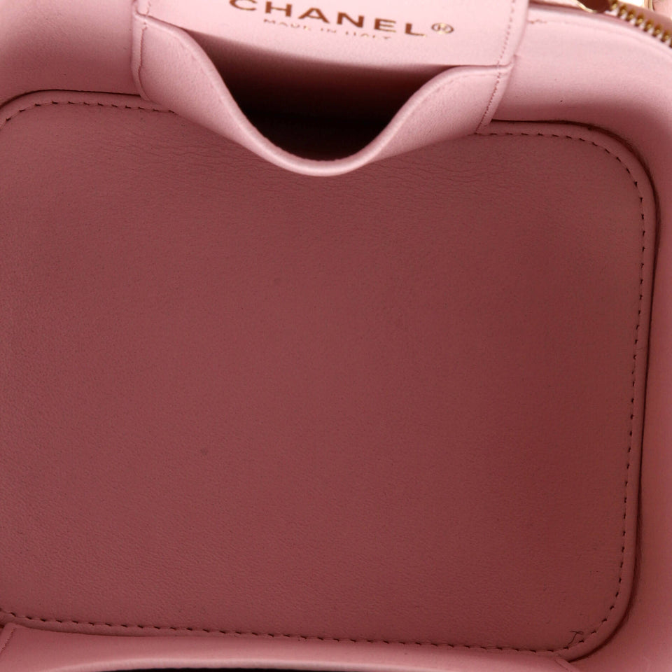 CC Top Handle Vanity Case with Chain Quilted Caviar Small