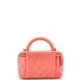 Charming Handle Vanity Case with Chain Quilted Lambskin Small