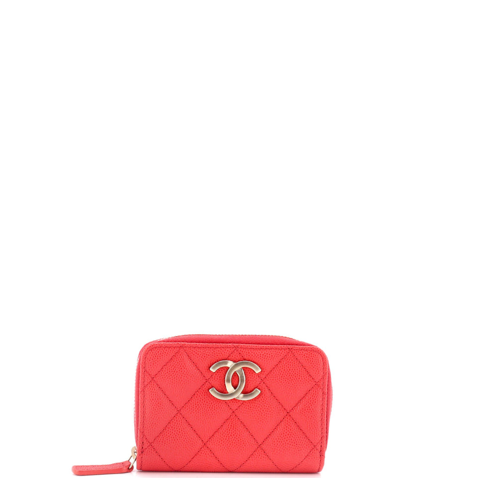 Textured CC Zip Coin Purse Quilted Caviar Small