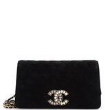 CC Chain Full Flap Bag Quilted Suede with Faux Pearls and Crystals