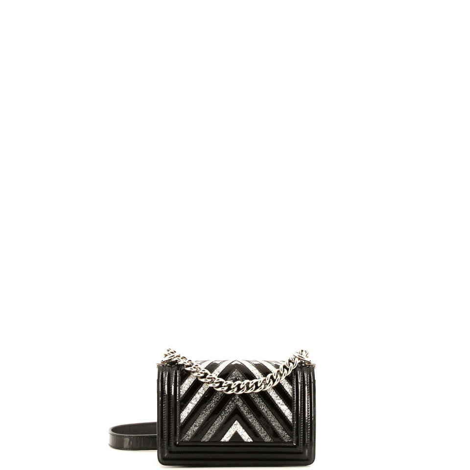 Boy Flap Bag Chevron Patent with Glitter PVC Small
